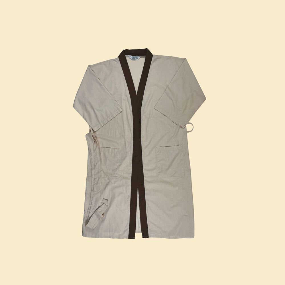 1970s Sears mens robe, vintage beige & brown lightweight poly/cotton mens PJs